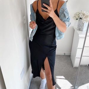 Zara satin button black dress